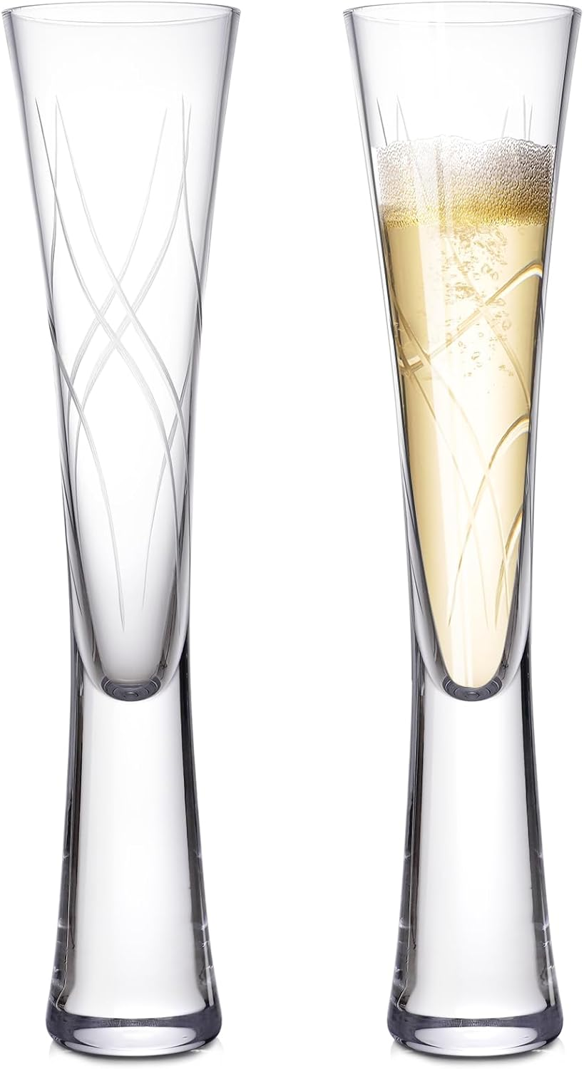 Karadrova 2X145Ml Champagne Flutes, Prosecco Glasses, Handmade, Clear Crystal Champagne Liqueur Glasses, Prosecco Flute for Wedding Anniversary (Foam)