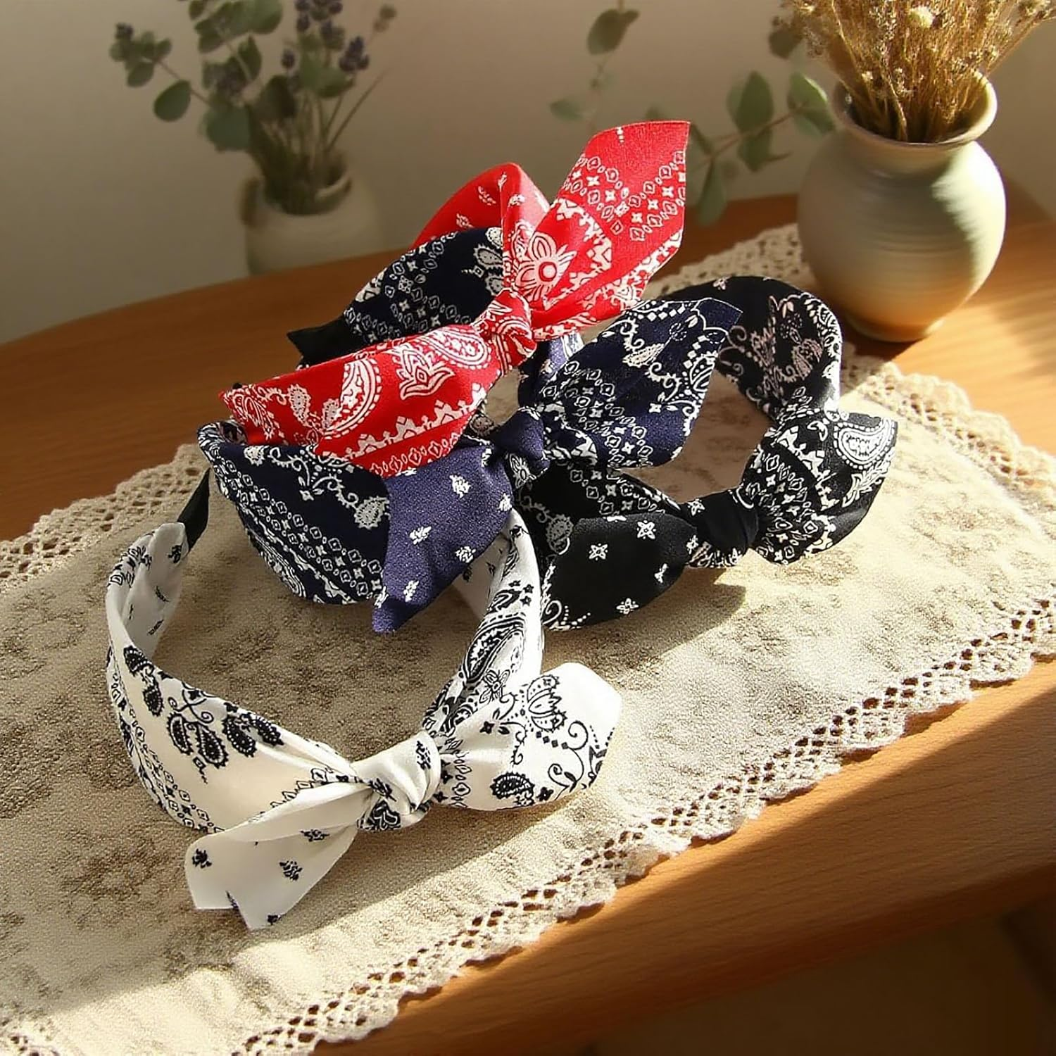 Pack of 4 Wide Paisley Headbands, Bow Hair Bands, Vintage Headband with Knots, Rockabilly Headbands, Turban, Elastic Hair Bands, Non-Slip Hair Accessories, Hair Accessories for Women and Girls image number 2