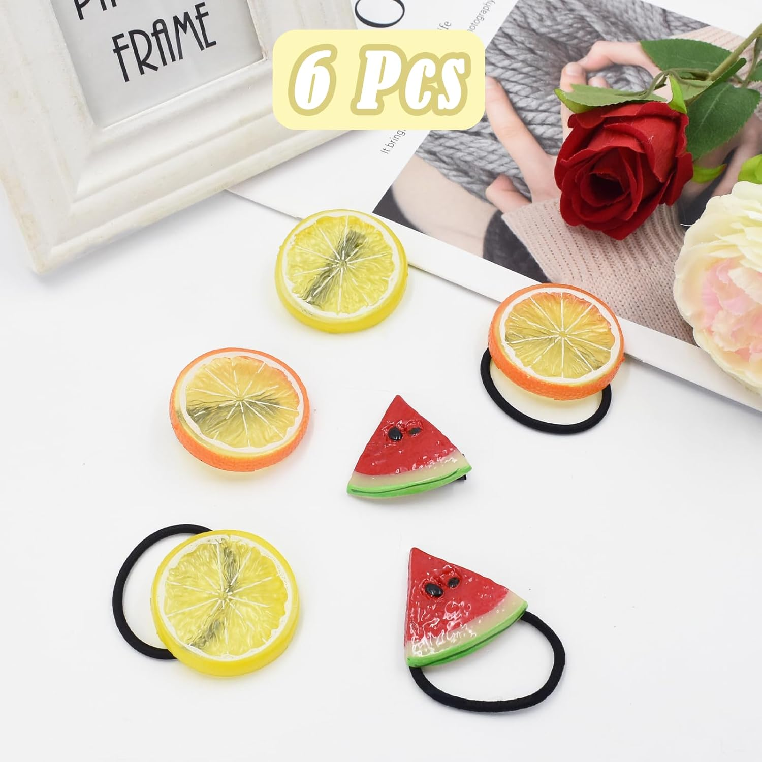 Pack of 3 Hair Ties, 3 Pieces Hair Clips, Lemon, Orange, Watermelon Hair Ties, Lemon, Orange, Watermelon Hair Clips, Hair Accessories for Teenage Girls, Accessories for Girls image number 2