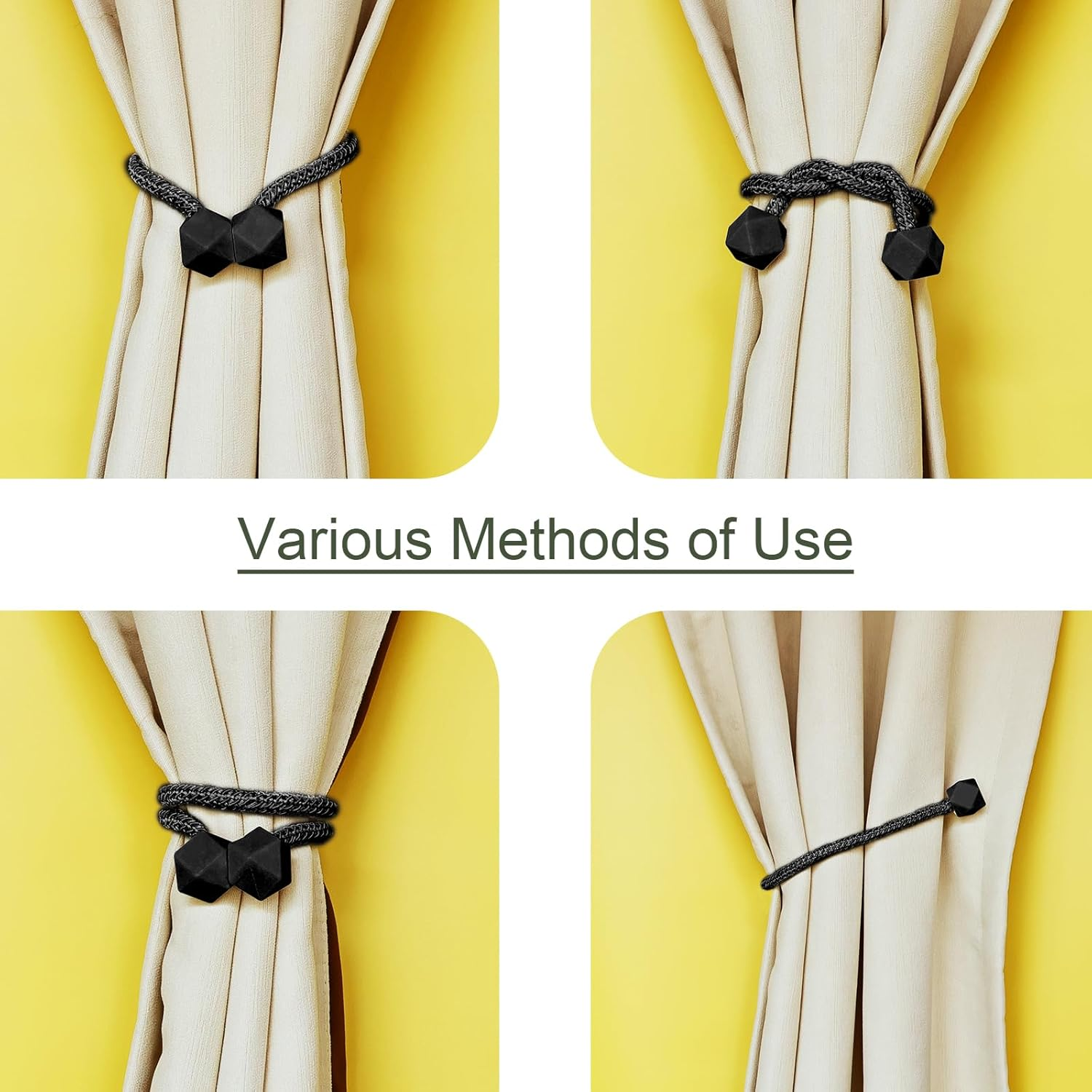 Black Magnetic Curtain Tiebacks 4 Pack Curtains Tie Backs Holdbacks Holders for Drapes Ties Magnets Buckles Clips No Drill Modern Bedroom Decor Window Treatment - Black image number 6