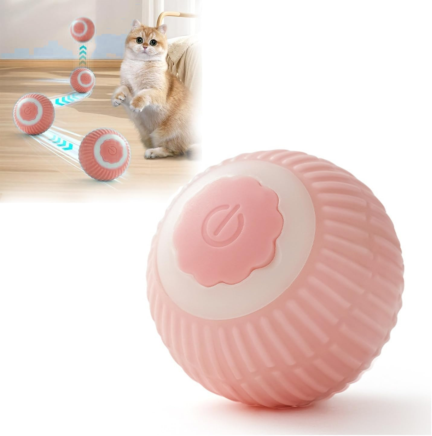 NEOVSUNY Cat Toy Electric Cat Ball, Interactive Cat Toy Ball, Cat Toy Self-Employment Automatic USB 360&deg; Rollball Intelligence Cat Toy for Cats (Pink2)