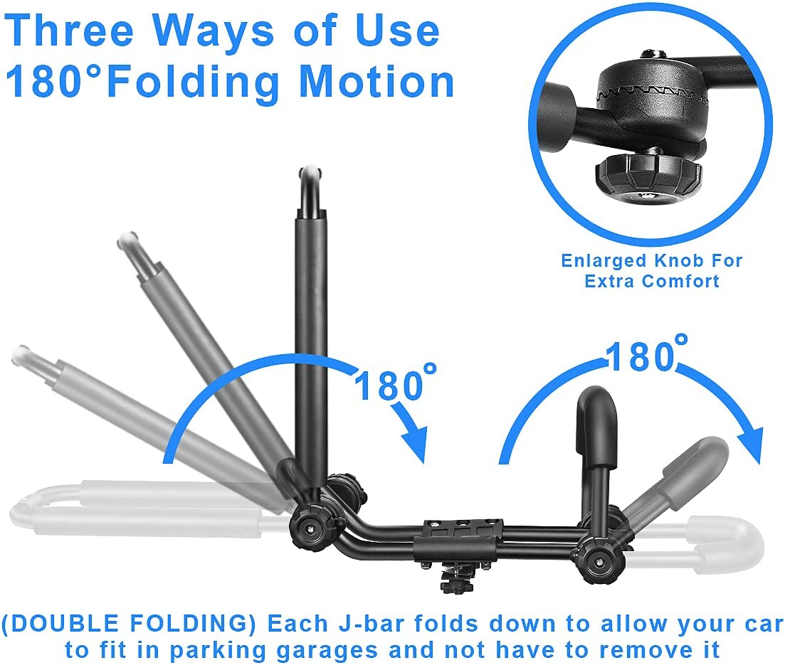 One Pair Fold down J Bar Kayak Rack Designed Mounts to Virtually All Crossbars and Load Bars Double Folding J Bar Car Roof Carrier for Kayak Canoe Surf Board and SUP Paddle Boat (1 Pair) image number 3