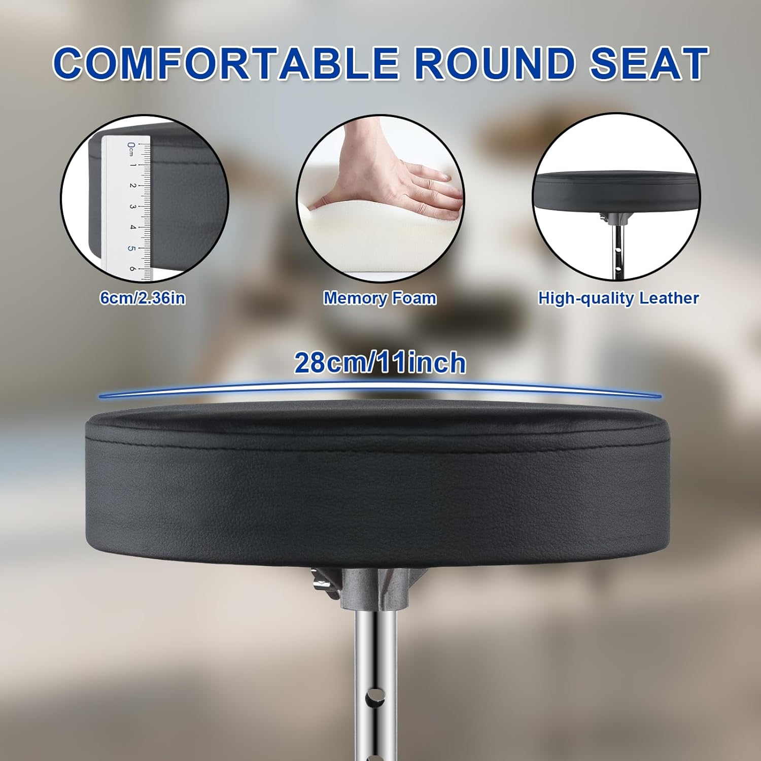 Yazoni Drum Throne Heavy Duty - 40-58Cm Height Adjustable, Padded Seat Drummer Stool, Drum Seat with 2 Packs 5A Drumsticks Double Braced Anti-Slip Feet, 360&deg; Swivel Guitar Chairs for Kid and Beginner image number 2