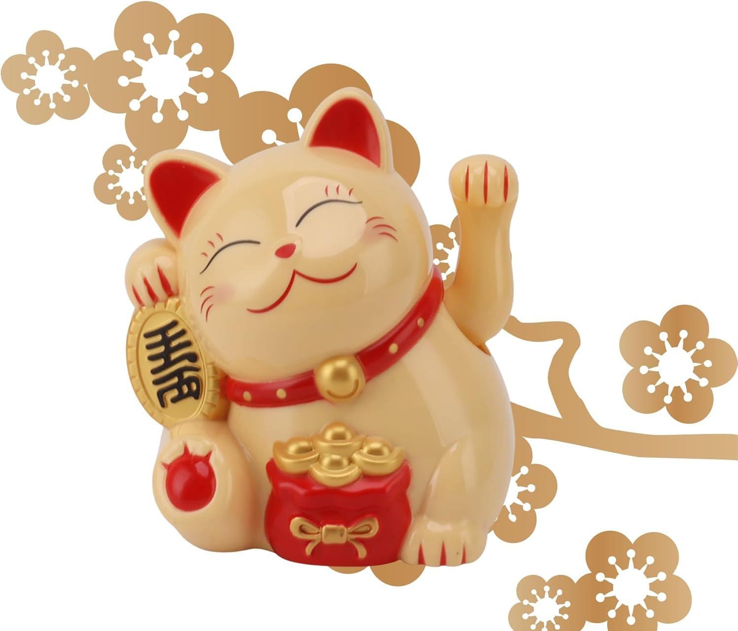 Bewinner Waving Lucky Cat, Solar Powered Cute Waving Cat Good Luck Wealth Welcoming Cats Home Display Car Decor Feng Shui Decoration (Yellow)