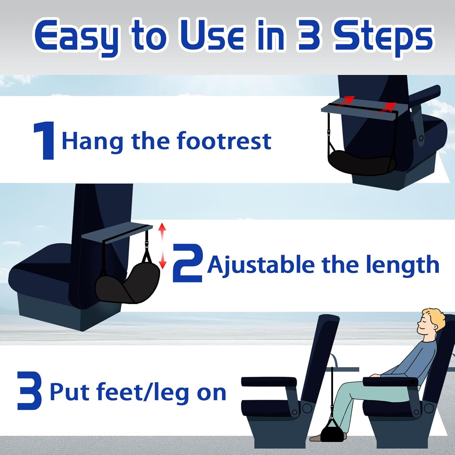 Fiohiros Airplane Foot Rest, Artificial PU Leather Foot Hammock for Plane, Airplane Travel Accessories Foot Hammock for Plane image number 1