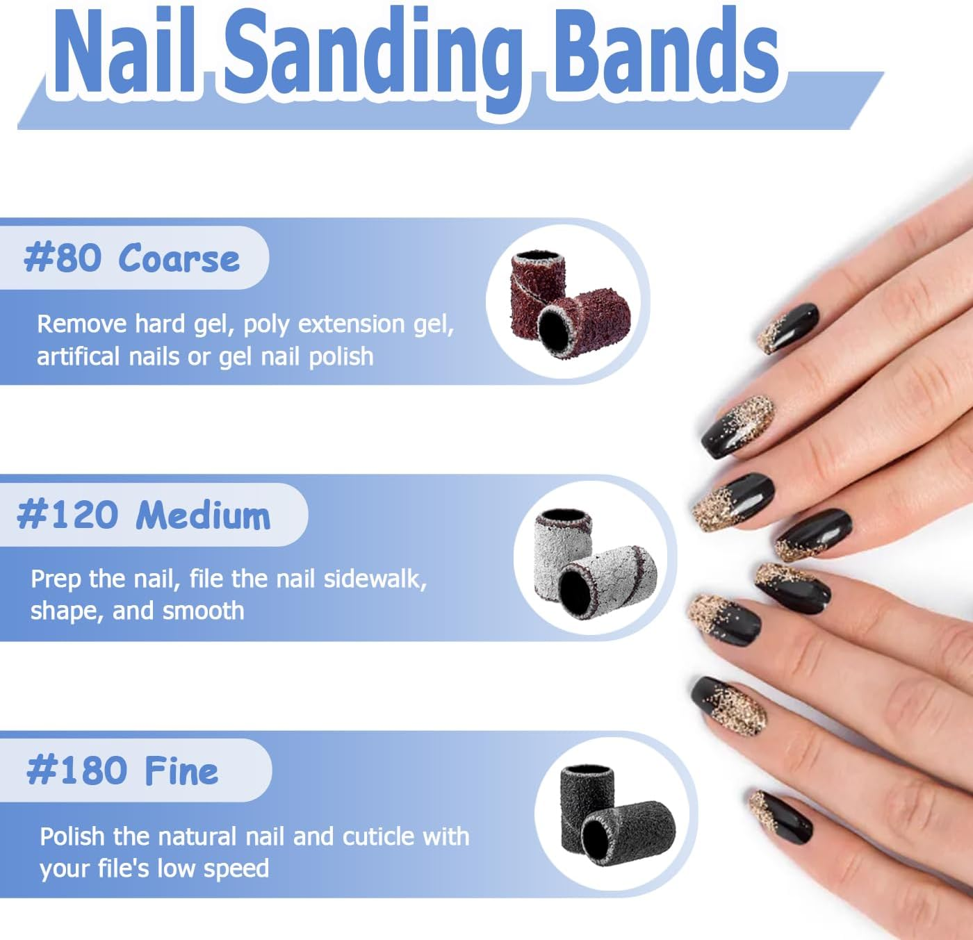 Bestgle Nail Drill Bits Set 10 Pcs Tungsten Carbide Nail File Bits and 75 Pcs Nail Sanding Bands with 1 Pc Mandrel Bit Gel Acrylic Nails Cuticle Remove Bits Electric Rotary Burrs for Nail Manicure Pedicure image number 1