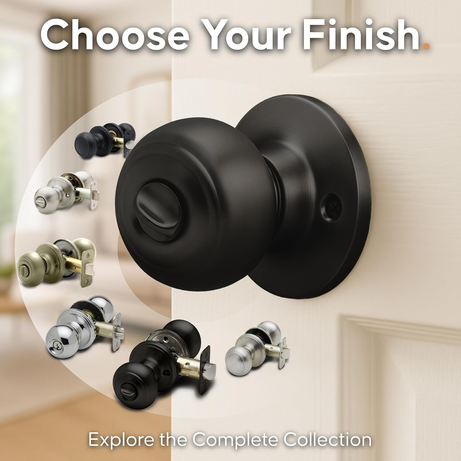 Copper Creek Matte Black Door Knobs - round Colonial Knob with Privacy Locking Function for Home Improvement, 2 Pack - Fits All Standard Doors - Locking Door Knob for Bedroom and Bathroom Use image number 5
