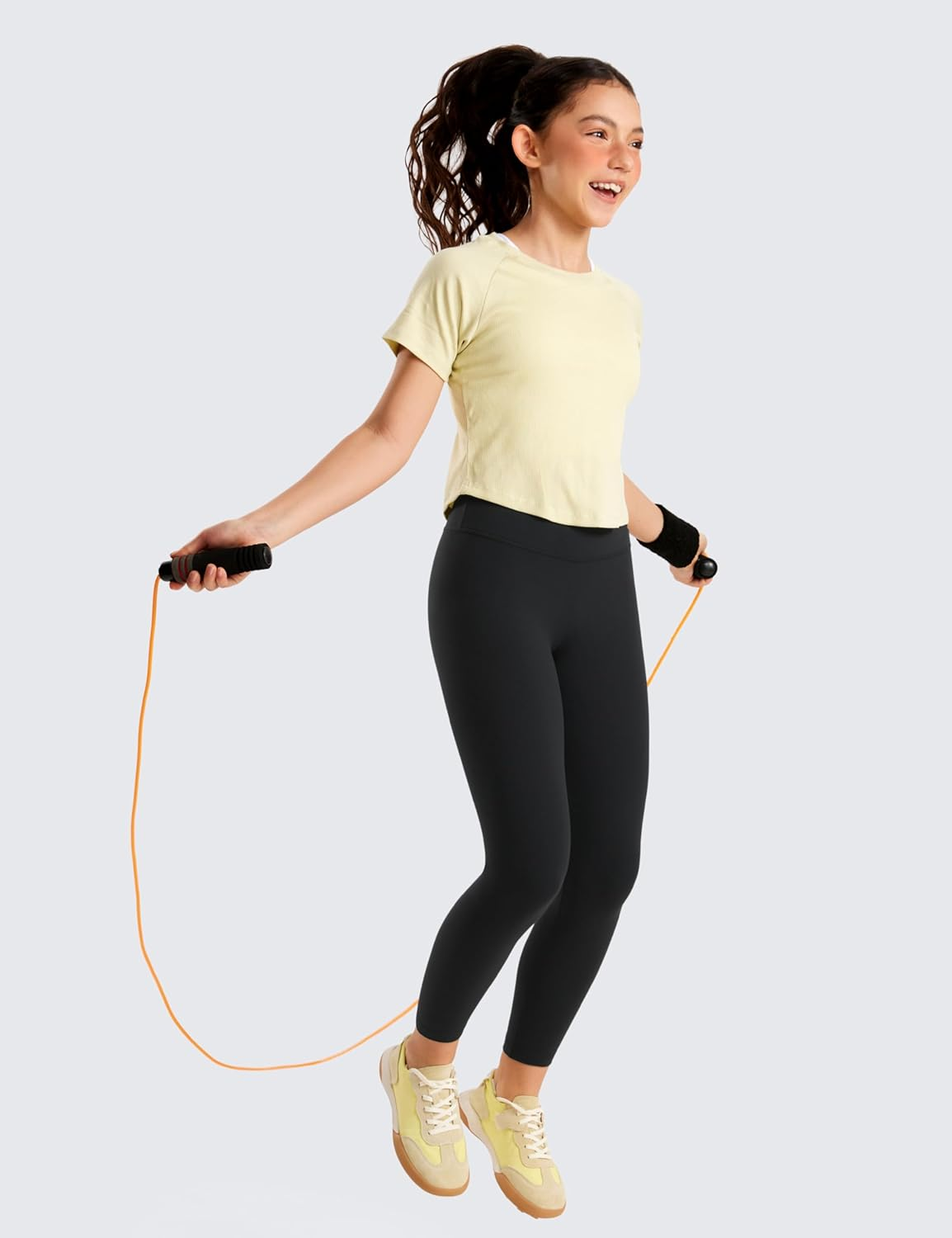 CRZ YOGA Girls Butterluxe Crossover Athletic Leggings - High Waist V Cross Kids Lounge Pants Yoga Active Dance Running Tights image number 3