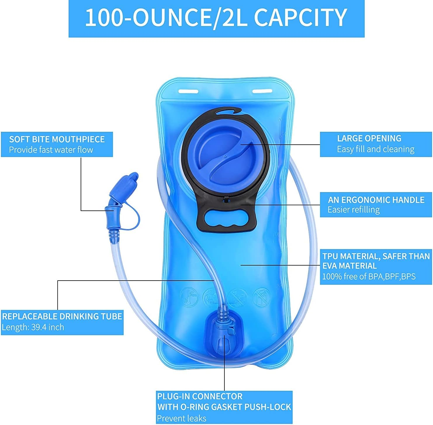 Hydration Bladder, 3 L 2 L 1.5 L Water Bladder BPA Free, Leak Proof Water Reservoir for Hiking, Camping, Backpacking and Biking