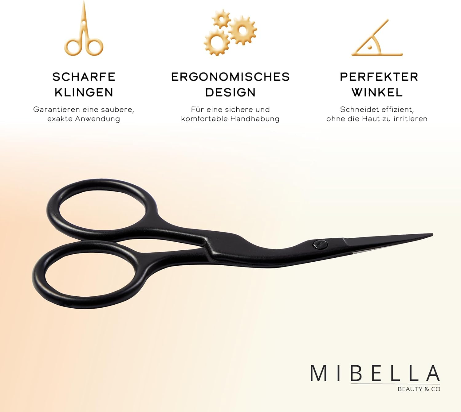 MIBELLA BEAUTY & CO Eyebrow Scissors and Beard Scissors with Small Short Edge and Perfect Angle for Highest Precision - Moustache Scissors for Trimming and Shaping - Black image number 4