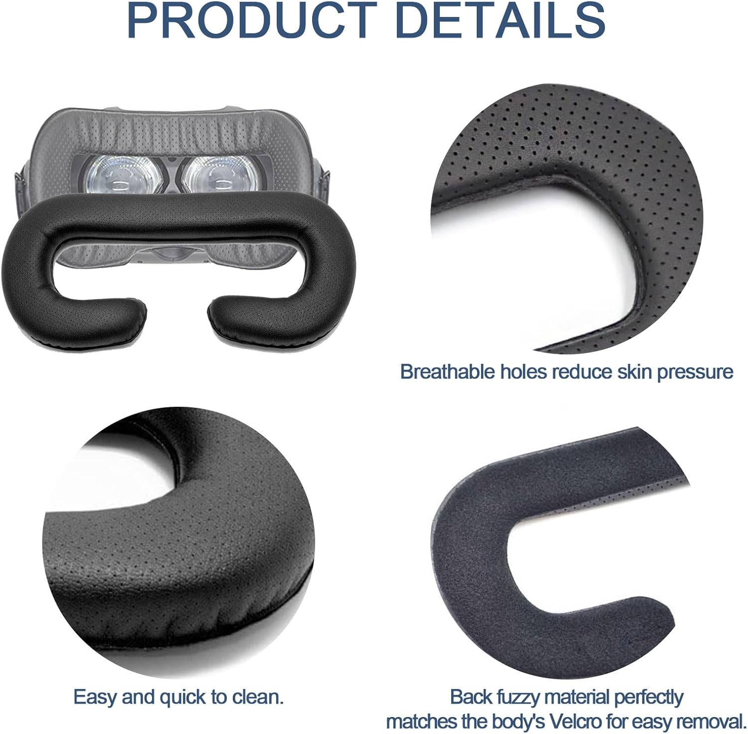 T&B HTC VIVE Sponge Mat Breathable PU Face Foam Replacement for HTC VIVE Headset PU Leather with Holes Eye Mask Black - 12Mm image number 4