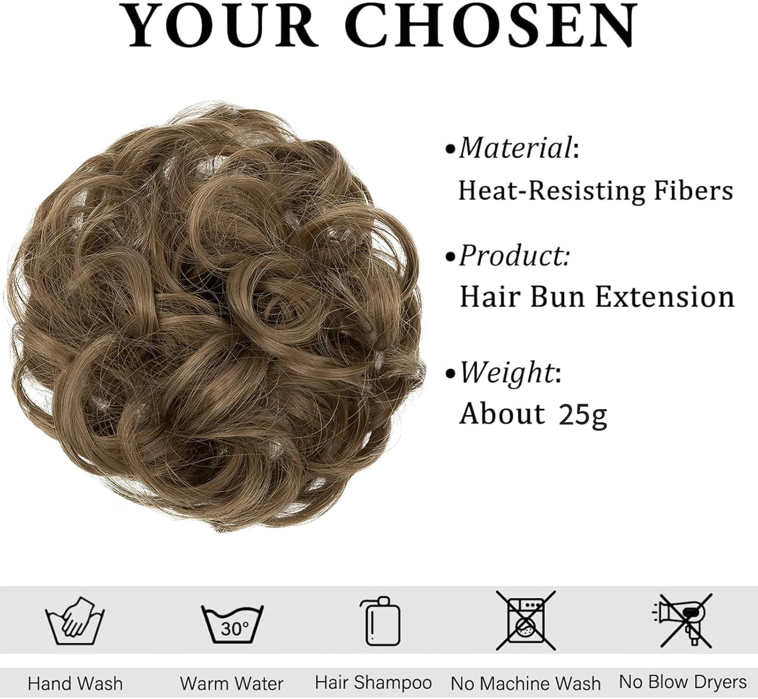 Tavvke Messy Bun Hair Piece for Women, Fluffy Curly Bun Extensions with Elastic Hair Band, Easy to Use Scrunchie for Daily Wear (Light Brown) image number 3