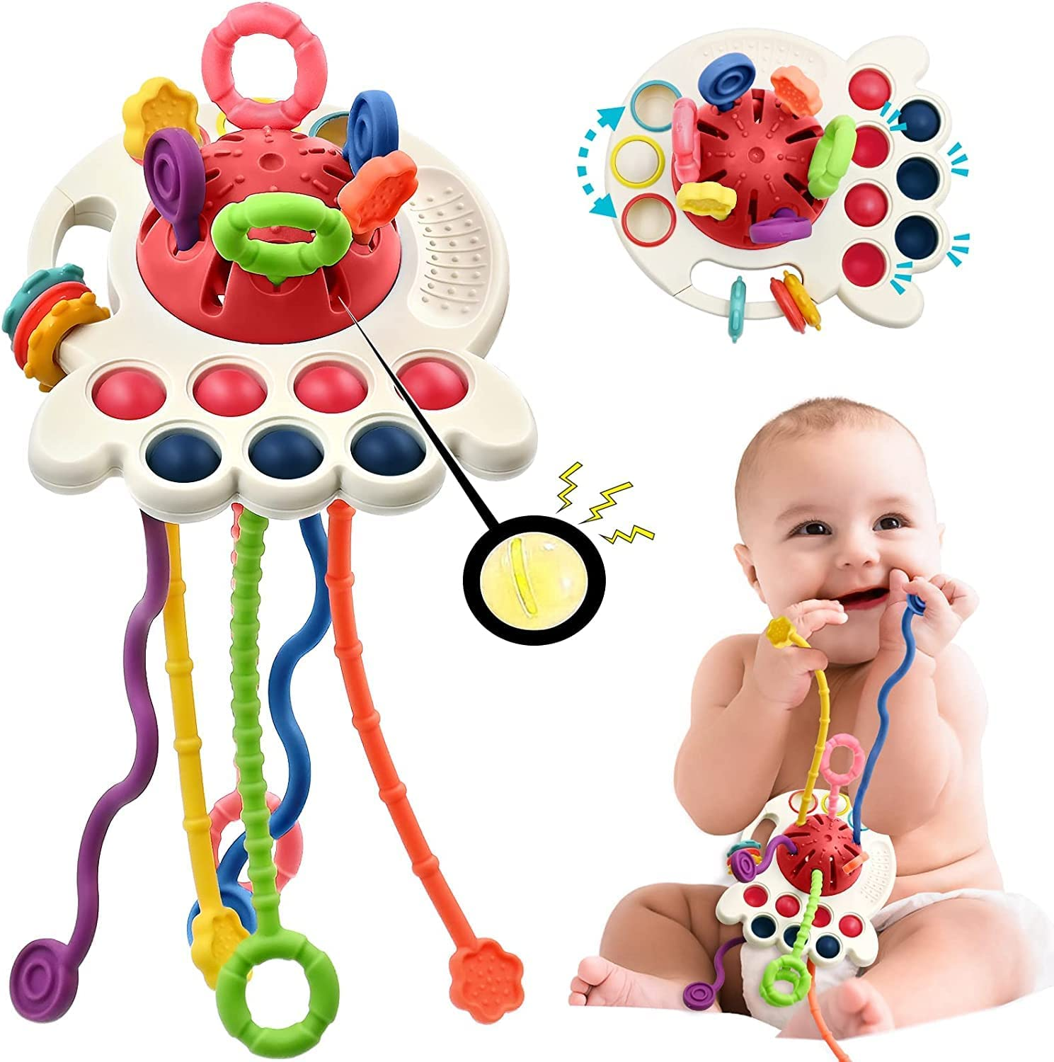 LIONAL Montessori Baby Toys, Infant Colorful Pull String Interactive Toy, Travel Toys for Babies, Sensory Toys for Toddlers, Fine Motor Skills Toys for Girl Boy Gifts, Silicone BPA Free