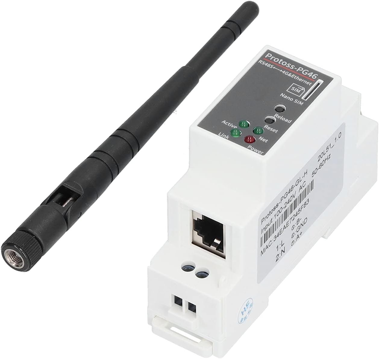 100‑240VAC Ethernet Serial Server RS485 to 4G Rail Mounting VPN APN 5 Mode 13 Frequency, with Antenna and User Manual image number 3
