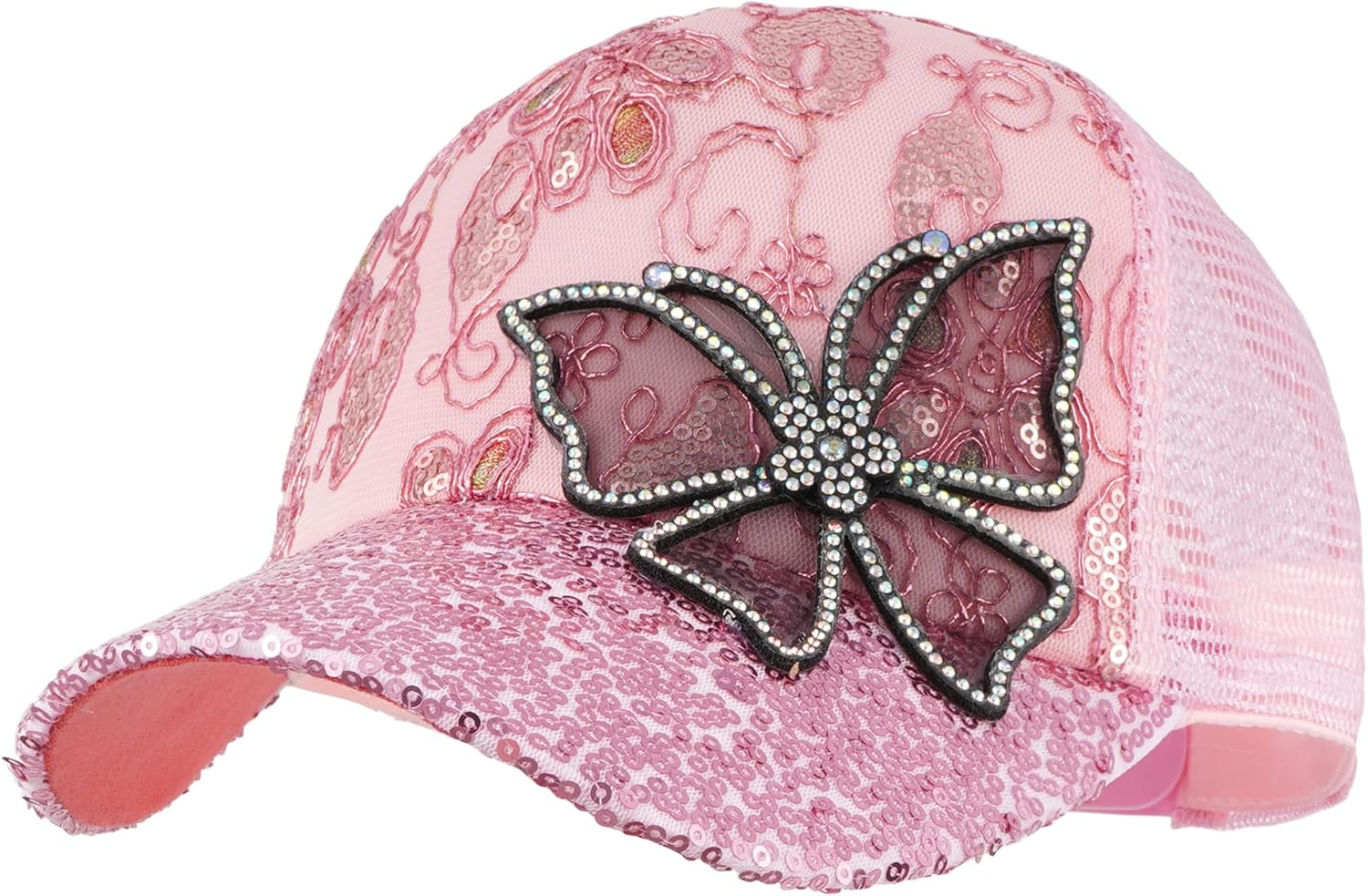Meliyya Mesh Baseball Cap Rhinestone Butterfly Baseball Cap Summer Sequins Shield Cap Men Women One Size Adjustable