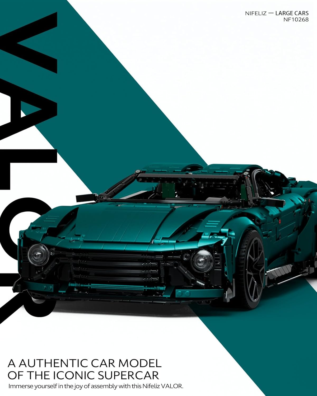 Nifeliz Valor Sports Car Building Set for Adults, 1:8 Scale Model Car to Build and Display, Home or Office D&eacute;cor, Collectible Gift (3374PCS, NF10268) image number 5