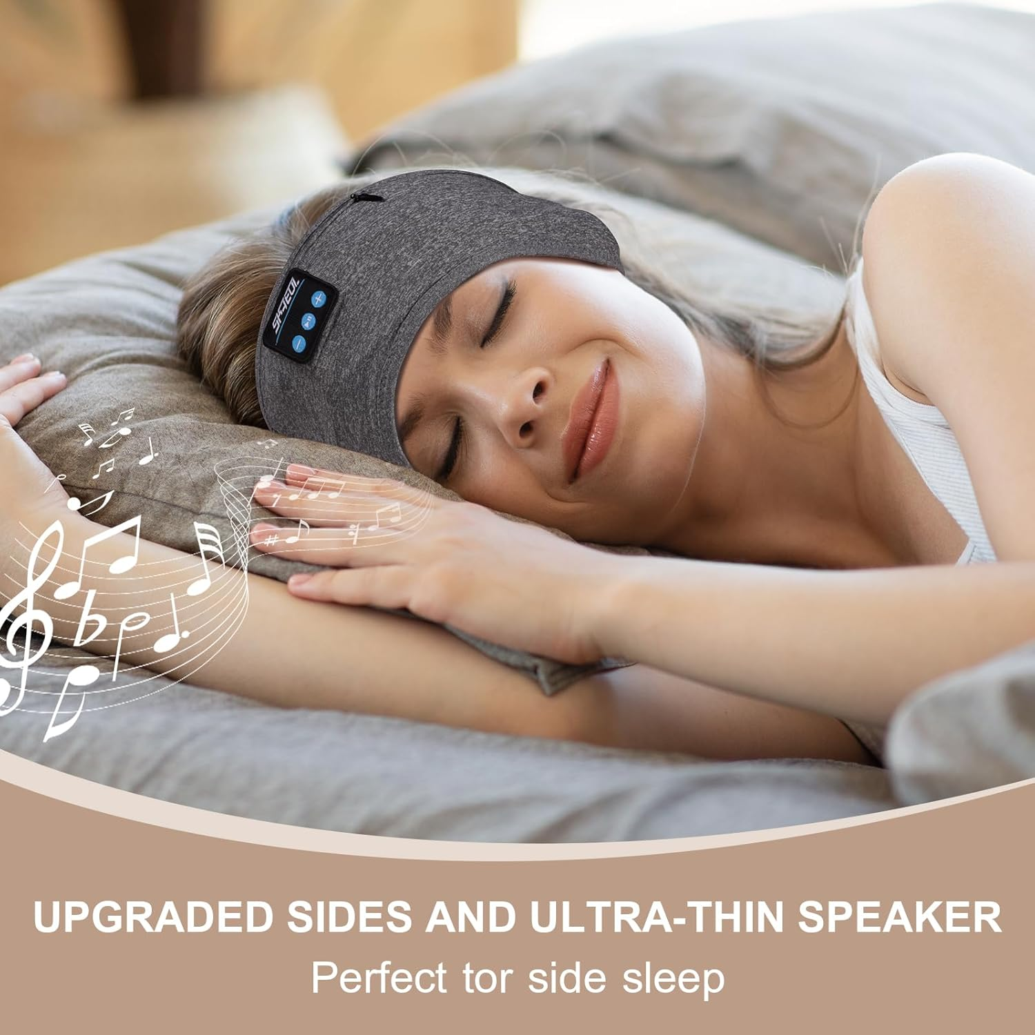 Sleep Headphones Headband, Wireless Music Sports Headband Headphones with Ultra-Thin HD Stereo Speakers Perfect for Sleeping, Workout, Jogging, Yoga, Insomnia, Air Travel, Meditation (Gray)