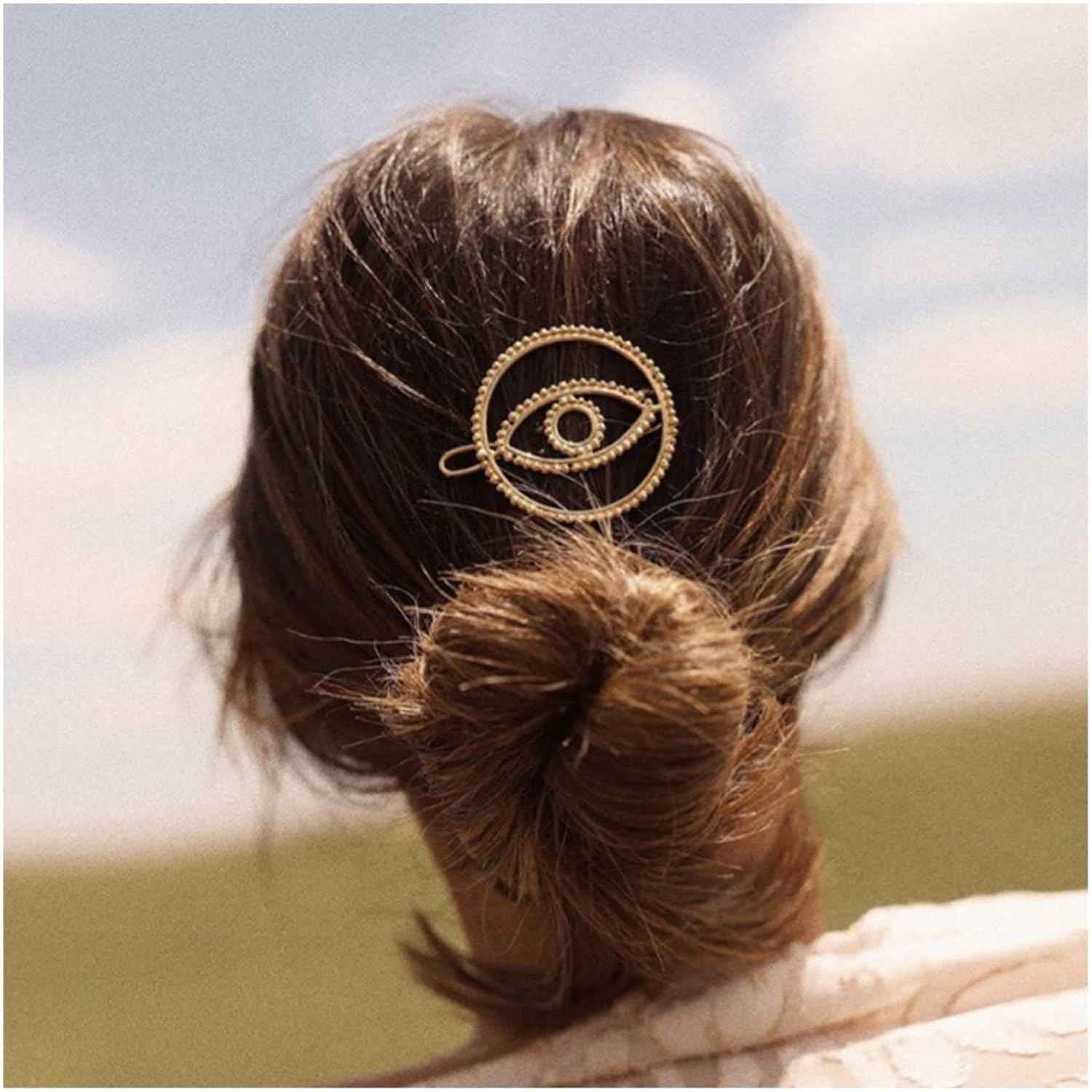 Yheakne Vintage Evil Eye Hair Clip Geometric Hair Clip Gold round Hair Clip Pin Hollow Eye Head Clip Decorative Headwear Hair Accessories for Women and Girls (Gold)