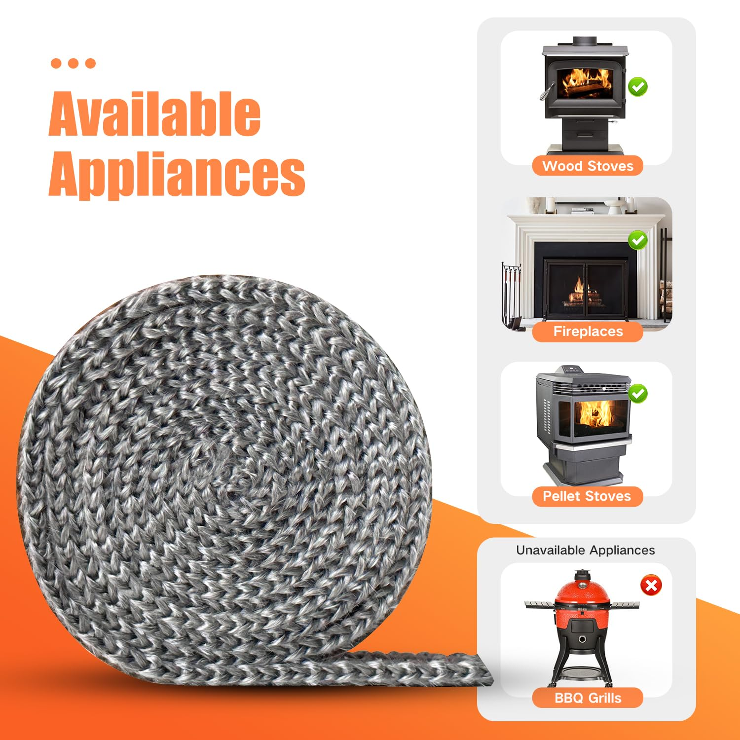 Protalwell Self Adhesive Stove Window Glass Gasket Tape, 1" Width 72" Length, Flat Stove Door Glass Gasket, Self Stick Flat Gasket Tape for Stove and Fireplace Window Glass image number 4