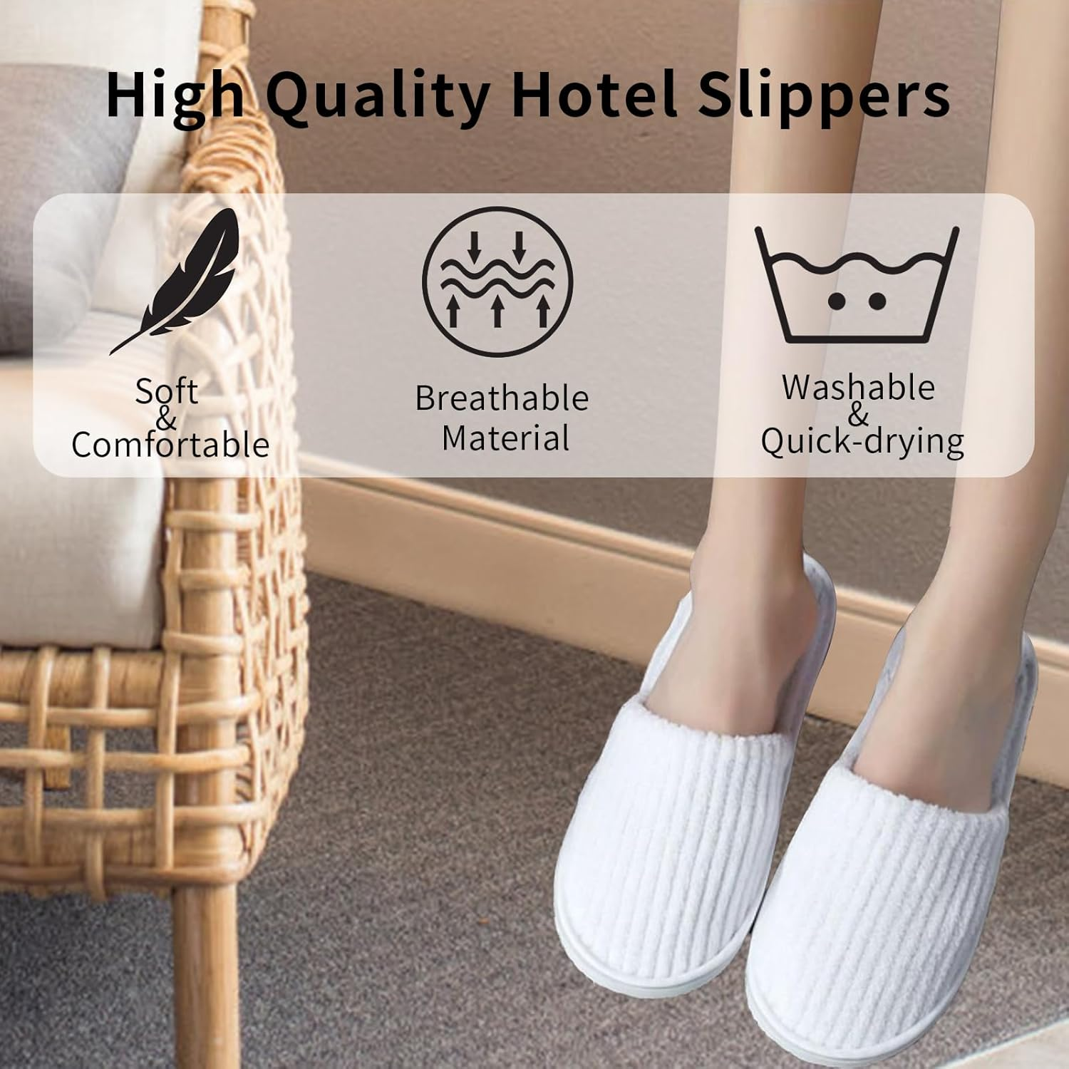 HJORZMM Disposable Slippers for Guests, 10 Pairs Coral Fleece Hotel Slippers, Non Slip SPA Slippers Unisex, Washable Reusable Slippers for Hotel, Guest,Travel, Bride, Women and Men - Grey image number 1