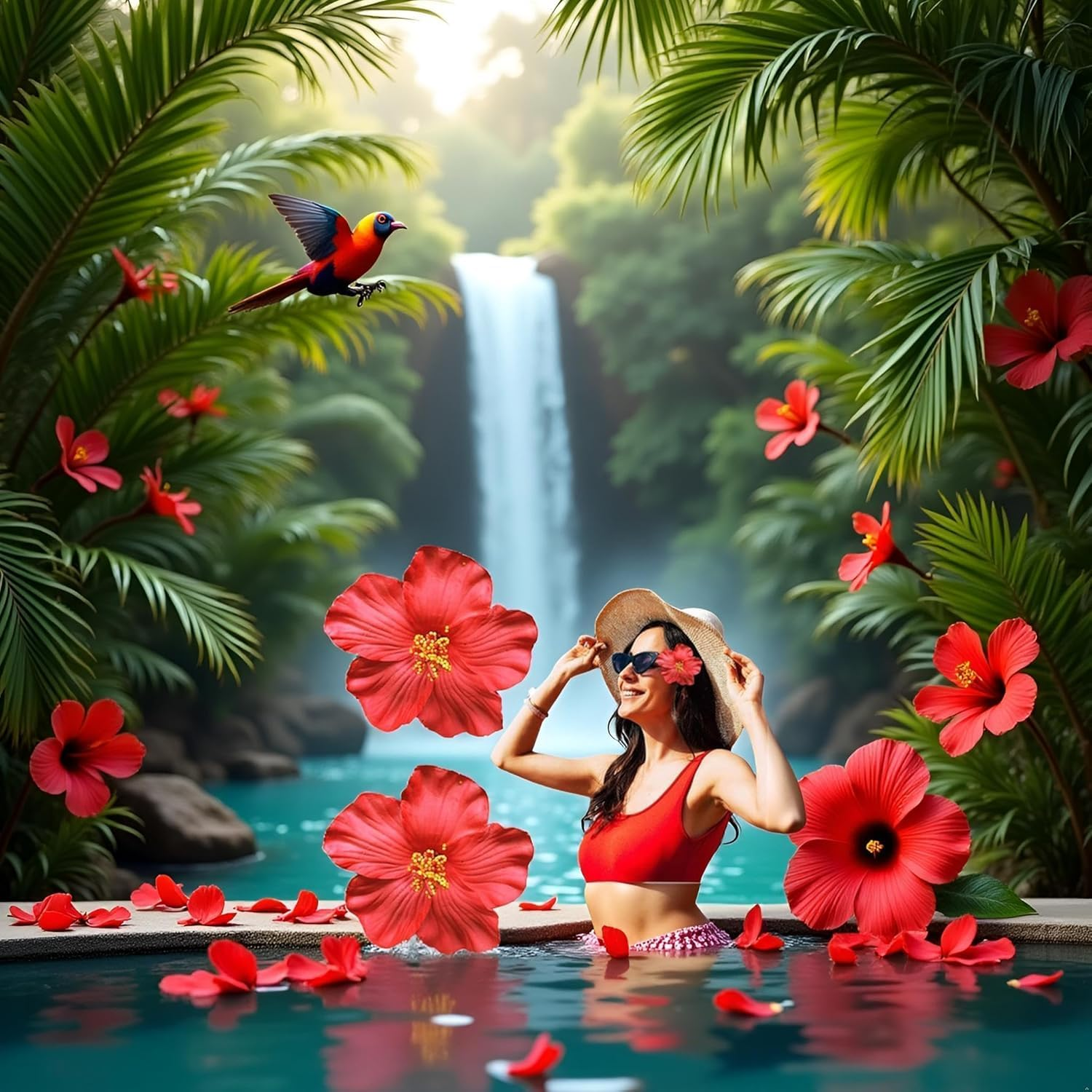 2 Pcs Red Hawaiian Flower Hair Clip for Adult Women Girls Fashion Bohemian Flowers Hair Accessory for Dancer Bridal Wedding Beach Party Clips and Barrettes Hair Accessories 8 Cm