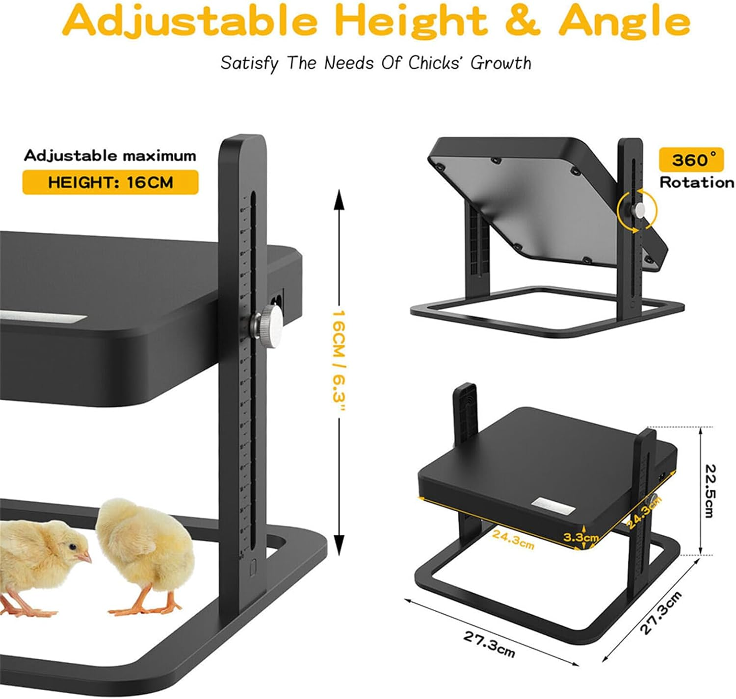 13W Chick Brooder Heating Plate Chicken Coop Heater Poultry Brooder 27Cmx27Cm Adjustable Height Angle for Hatching Chicks Ducklings Poultries Warms up to 15 Chicks image number 2