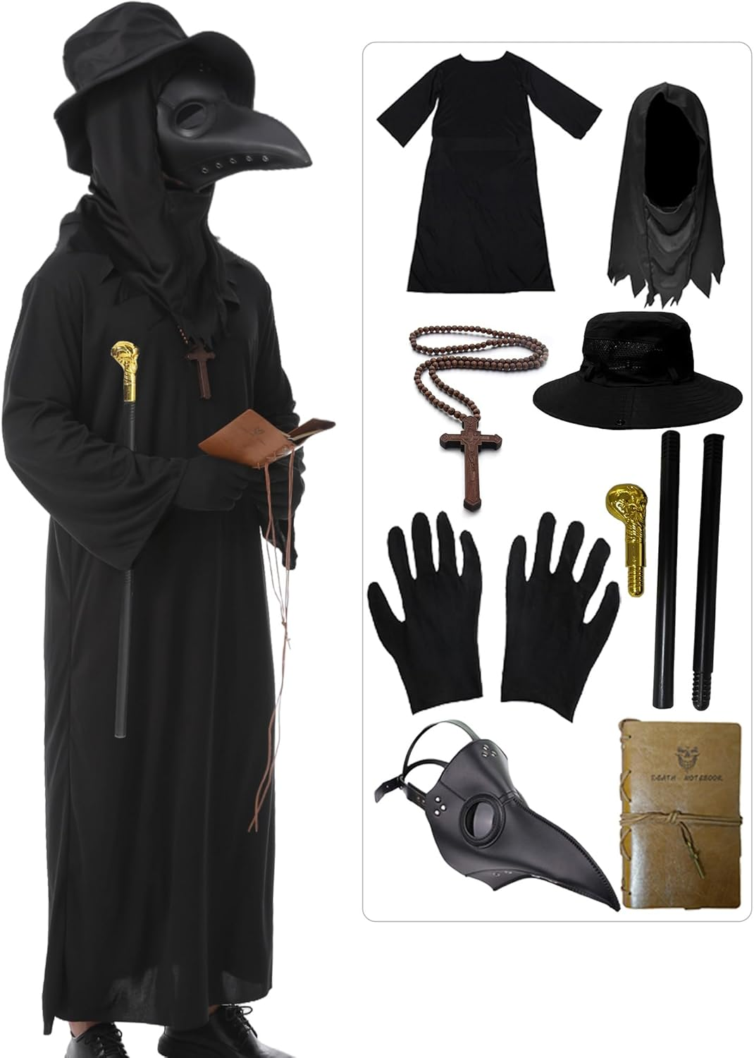 Plague Doctor Bird Leather Mask and Cloak Long Nose Beak Halloween Costume Props Leather Masks for Adults