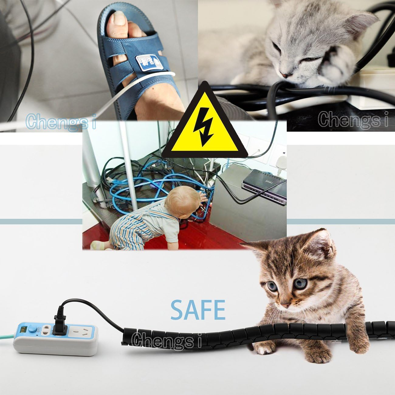 Cable Organizer Coiled Tube Sleeve Cable Cable Management Sleeve Chengsi NBXG0061 3M*16Mm Silver image number 6