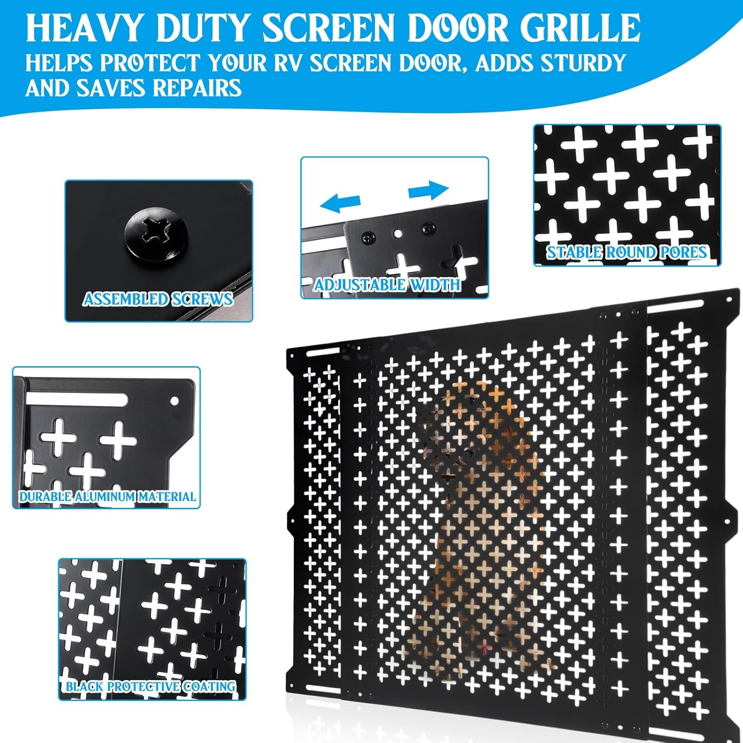Gisafai Adjustable RV Door Screen Protector Adjusts from 21''- 31.5'' Aluminum RV Entry Screen Door Grille Alloy Screen Door Grill Screen Defender for RV Door, Black (Classic,24 Inch High) image number 3