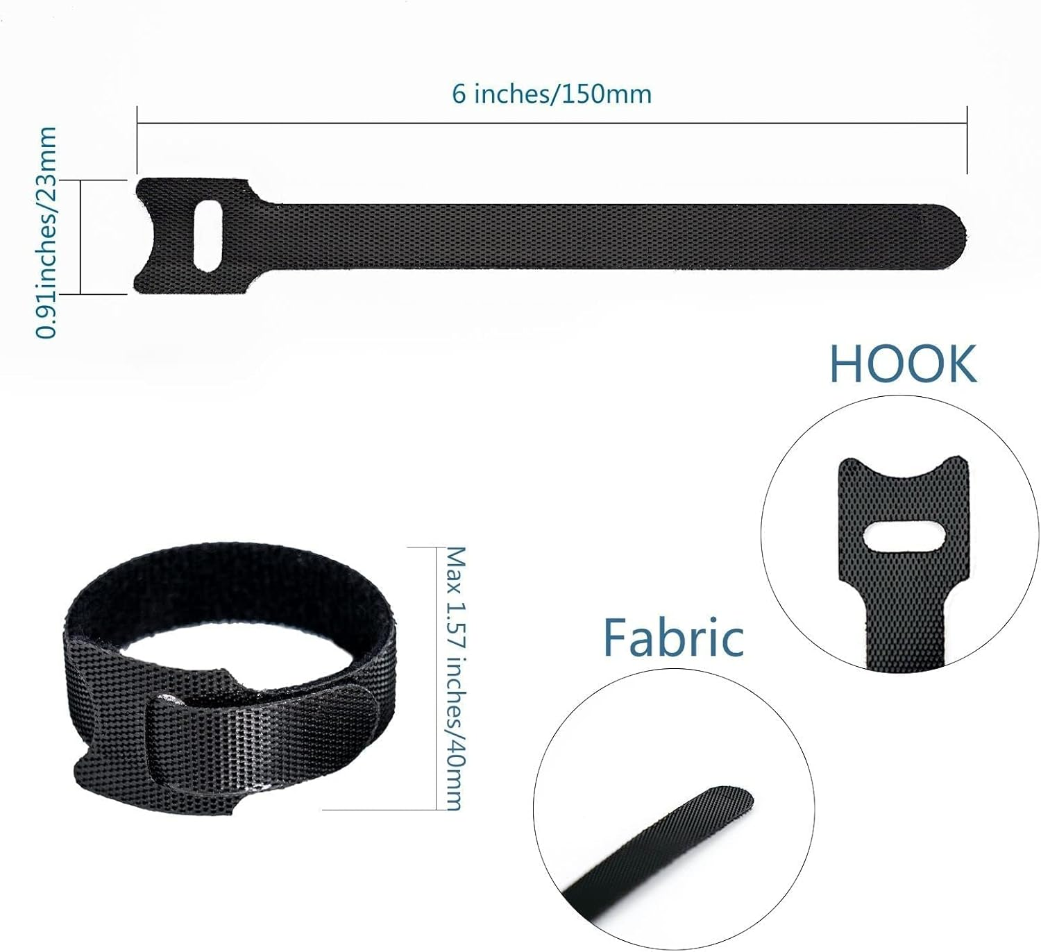 Jdox 60Pcs 6 Inch Reusable Fastening Cable Ties, Nylon Adjustable Tie Wrap, Releasable Cable Management Organizer Ties (150Mm X 12Mm, Black) (100 Pieces, Black)