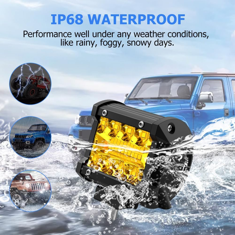 Winpower 4 Inch LED Pods, 120W 1200LM 12V Flood Spot Combo Beam Pods Lights off Road Light Bar Fog Lights Driving Work Light for Truck Pickup ATV UTV SUV Trailer Boat, Yellow image number 4