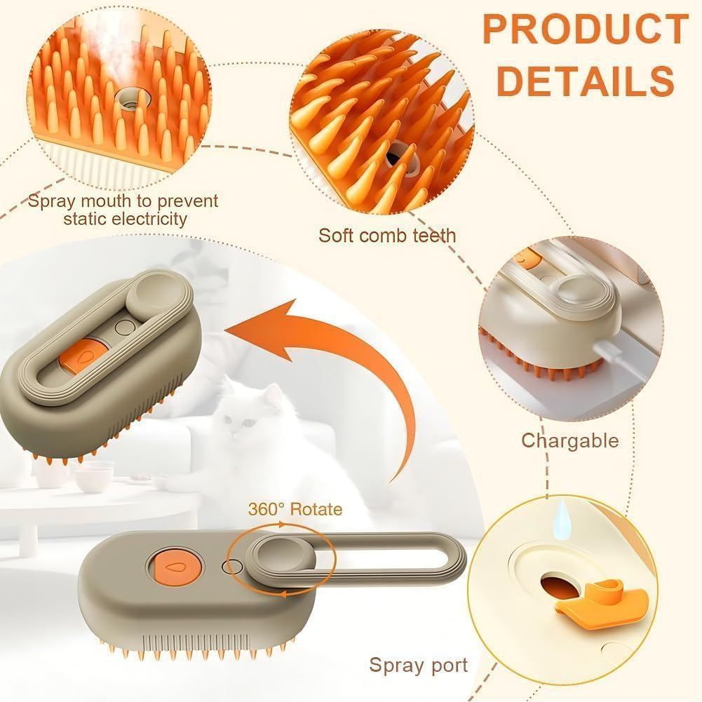 Cat Steam Brush, 3 in 1 Cat Steamy Brush, Steamy Silicone Massage Grooming Brush for Cat and Dog, Steamer Brush for Massage, Tangled and Hair Loss Remover for Cats and Dogs Grooming Tool (2Pcs, White + Cream Coffee ) image number 3