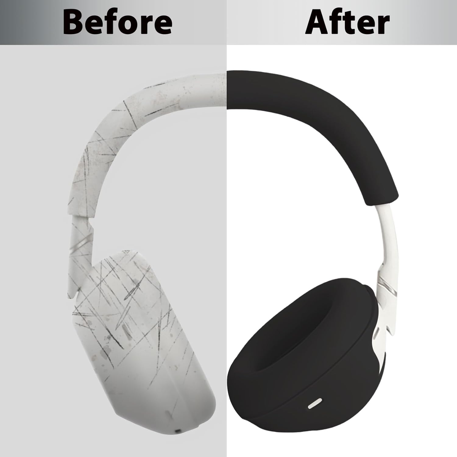 Adhiper 【3-In-1】 Silicone Sweat Case Cover for Sony WH-1000XM6 Headphones, XM6 Covers Accessories Silicone Ear Pads Covers & Headband Cover & Ear Cups Protector, Washable & Sweatproof - Black - Platinum Sliver image number 2