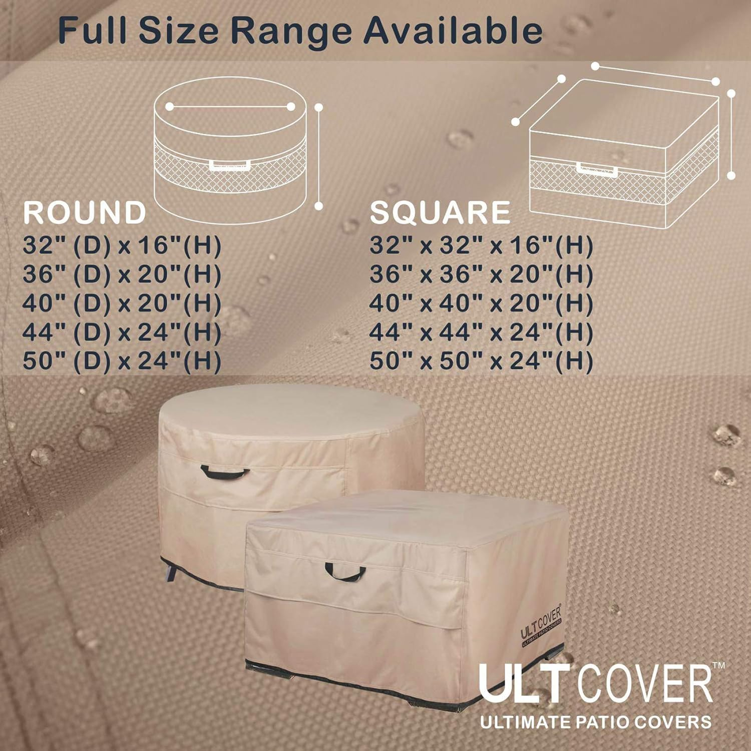 ULTCOVER Patio Fire Pit Table Cover Square 36 Inch Outdoor Waterproof Fire Bowl Cover image number 2