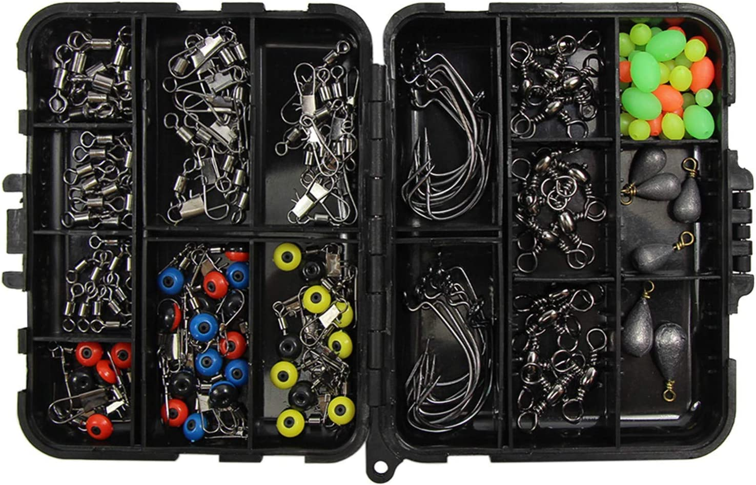 Croch 160Pcs/Box Fishing Accessories Kit with Tackle Box,Including Jig Hooks, Bullet Bass Casting Sinker Weights, Different Fishing Swivels Snaps, Sinker Slides, Fishing Line Beads image number 6