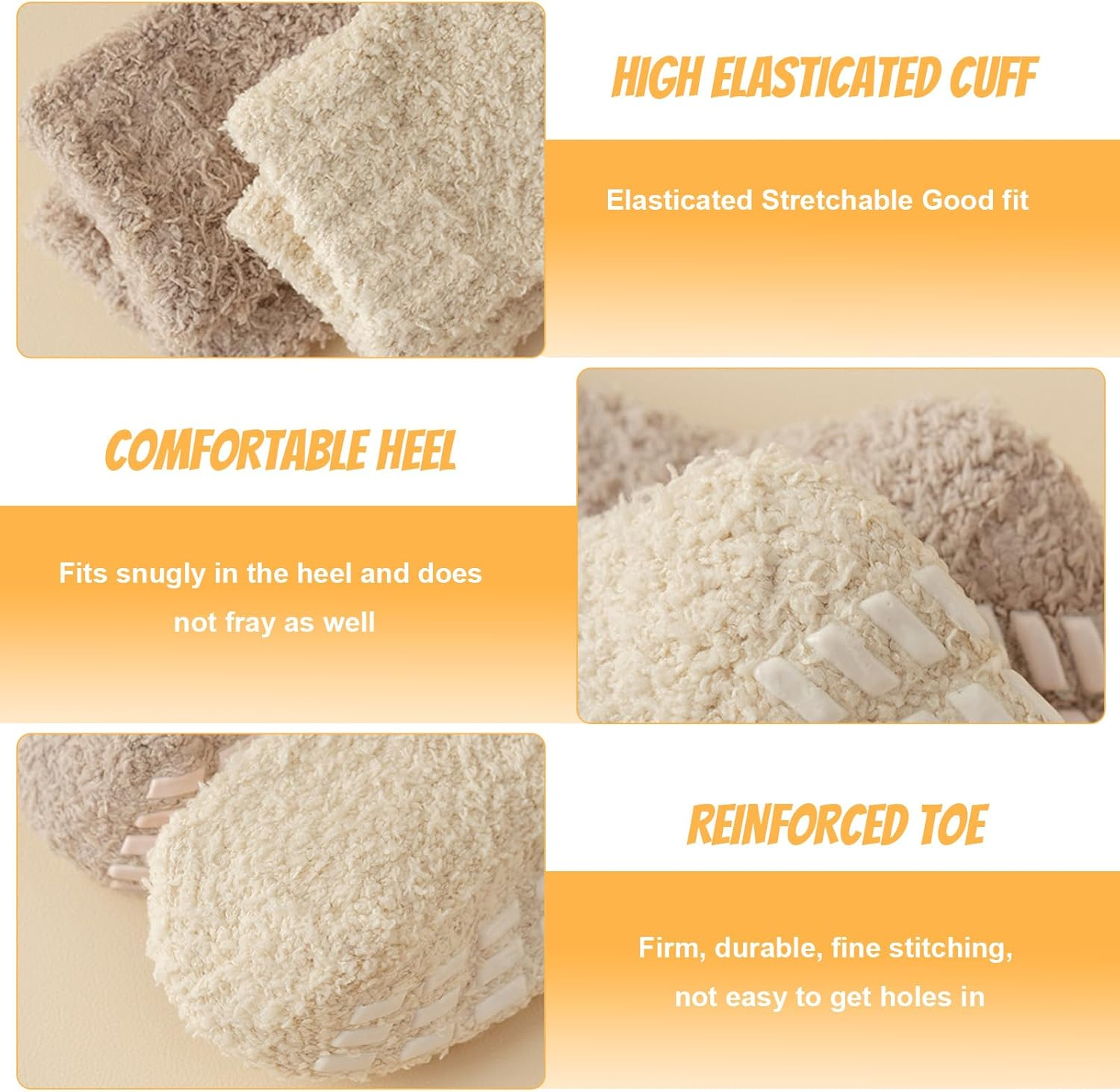 Unisex 3-Pack Non-Slip Winter Socks - Couple Cozy Thermal Fleece Bed Socks with Anti-Skid Grips - Soft Coral Fluffy Floor Sock for Sleeping, Lounge & Home Mid-Crew image number 5