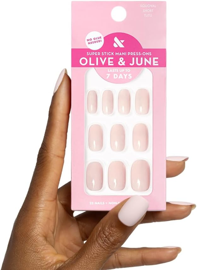 Olive & June Super Stick Hands - Press on Nails - Oval Medium - No Glue Needed - 32 Tabs in 16 Sizes - Non-Toxic - Easy to Apply, No Harmful - Realistic Look - 7 Days