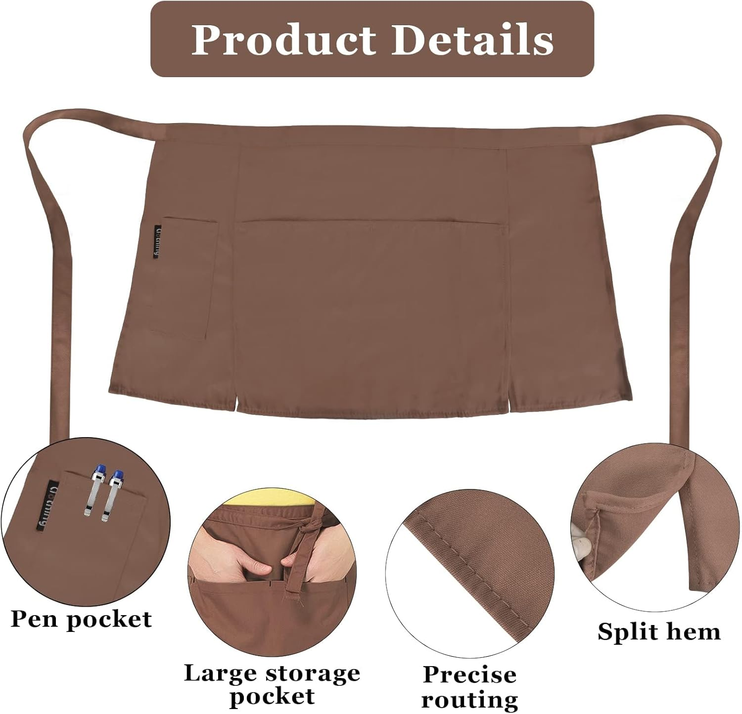 Waist Apron Front Ties 2 Pcs Waiter Aprons Waist Apron with 3 Pockets Baking Aprons Cooking Aprons for Bistro Restaurant Hotel Cafe Chef Waiter Cleaning Painting Gardening image number 1