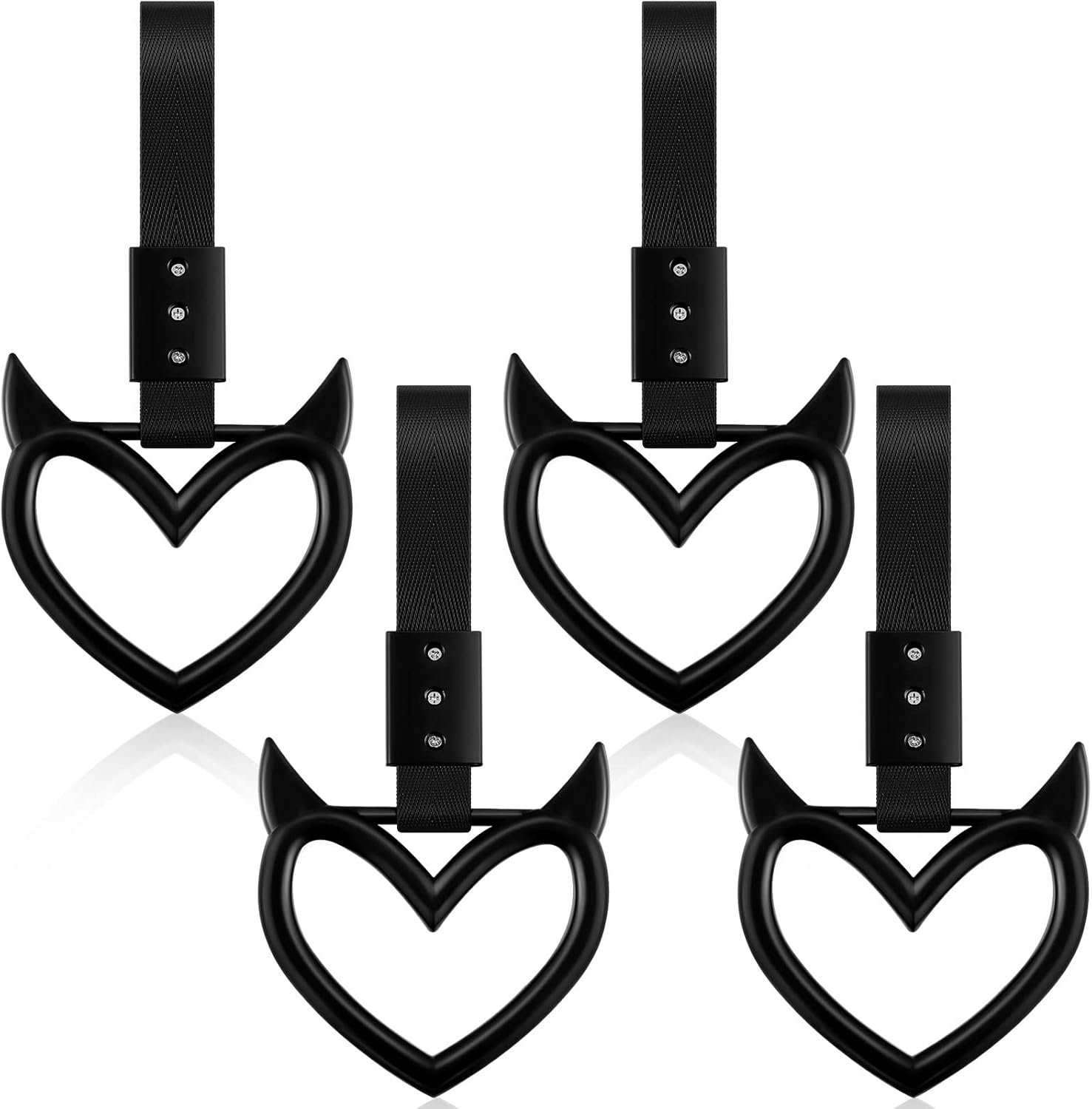 Fabbay 4 Pieces Heart Shaped Car Handle Straps Hang Ring Rear Bumper Warning Ring Decorative Subway Train Bus Handle Hand Strap Drift for Car Interior(Black, White, Red, Pink, Devil)
