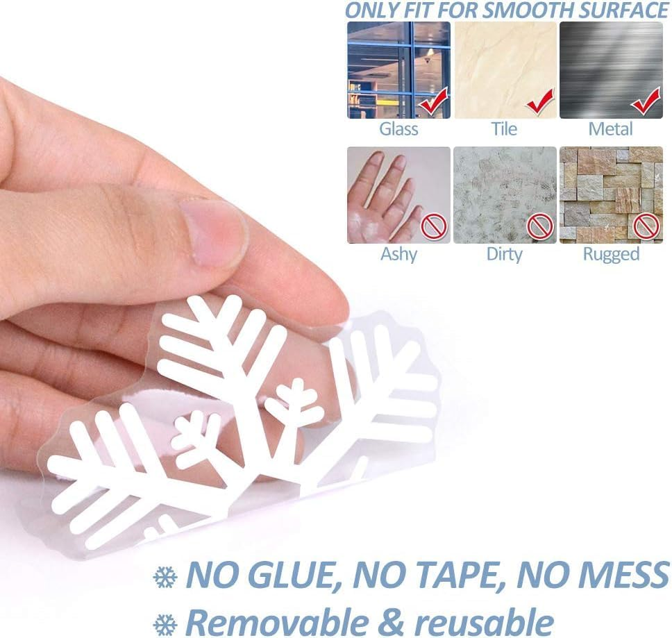 220 Pcs Christmas Window Clings Static Snowflakes Window Clings Decals Stickers Christmas Window Decorations Indoor Merry Christmas Winter Wonderland Decorations Ornaments Party Supplies