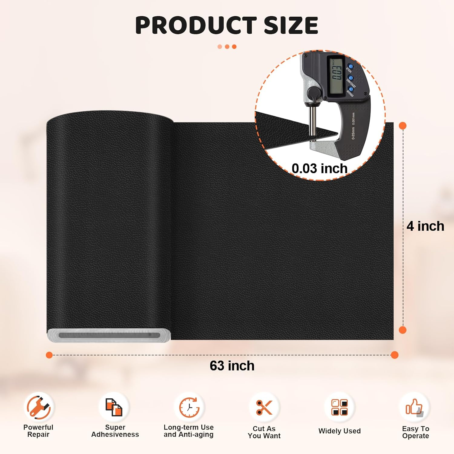 Gecyfit Leather Repair Kit, 10 X160 Cm Balck Leather Patches Tape for Car Seat, Furniture, Couch, Motorcycle Seat, Upholstery, Upgraded Self Adhesive Waterproof Patch image number 1