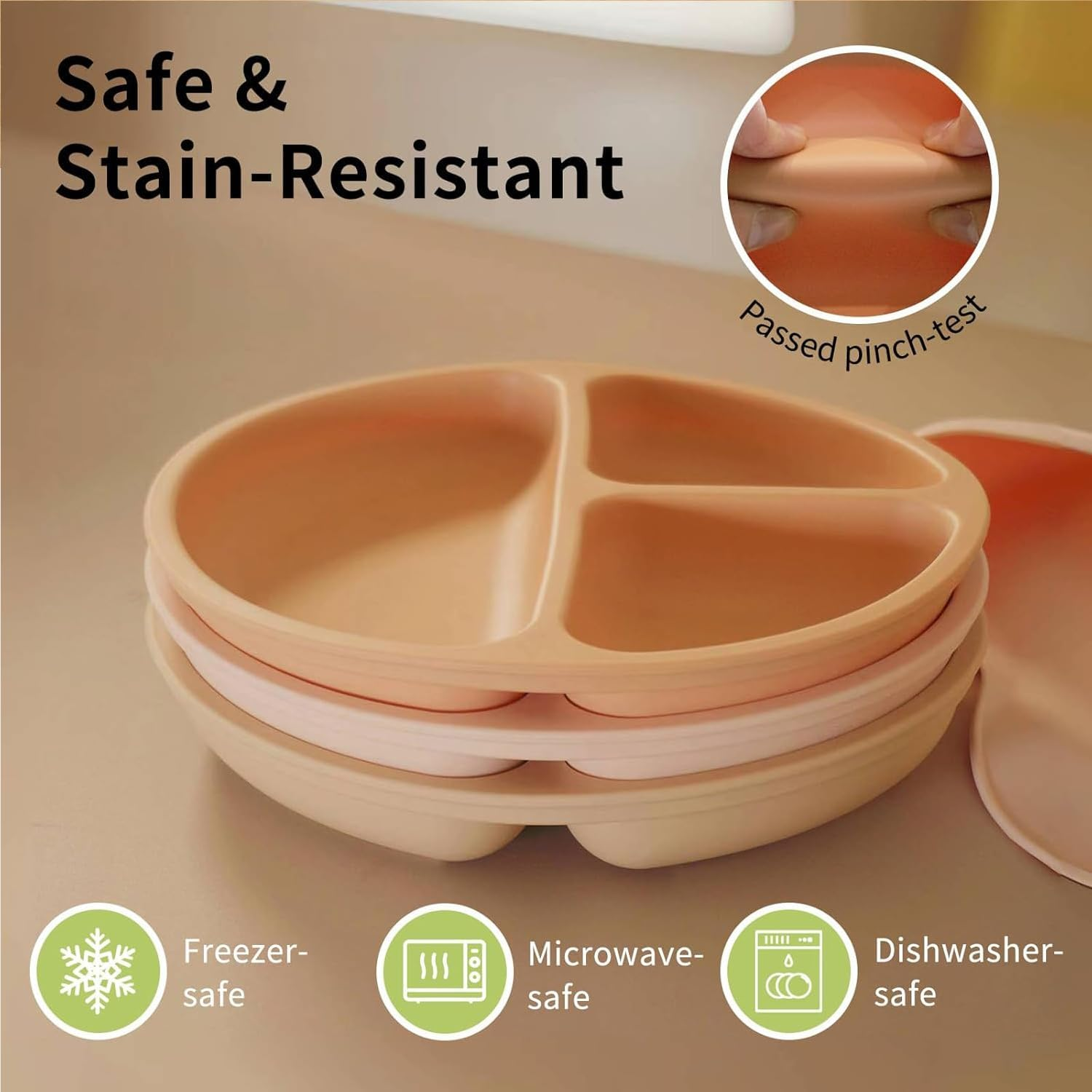 Baby Plates with Suction - Silicone Baby Suction Plates for Toddler Kids Self Feeding - Weaning Plates for High Chair Tray - Unbreakable, Portable, Non Slip (Dark Blue/Grey/Grey Blue) image number 3