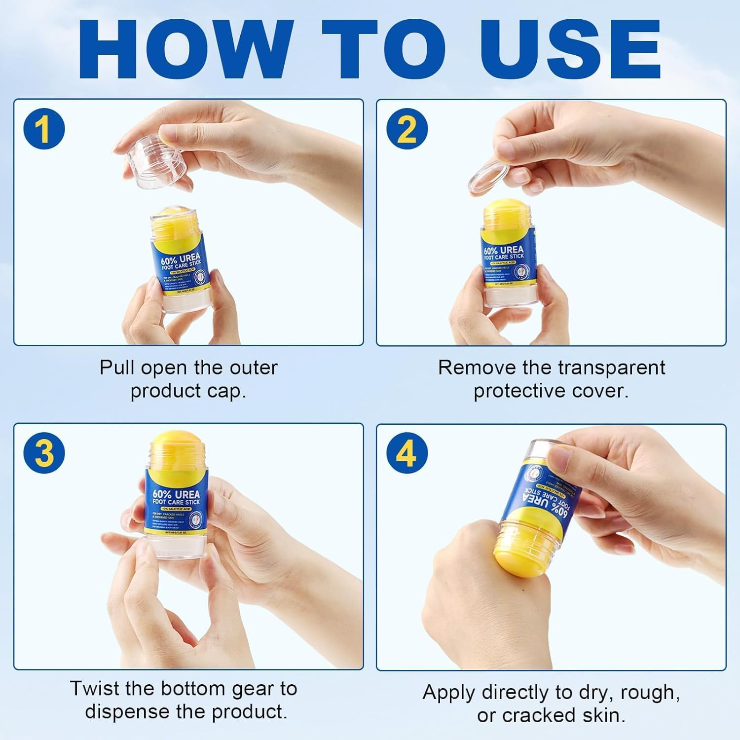 60% Urea with 2% Salicylic Acid Urea Foot Care Stick, Foot Cream Moisturizer for Dry Cracked Feet, Knees, Elbows, Hands,Moisturizes and Hydrates the Dry Skin,Callus Remover & Skin Softener image number 2