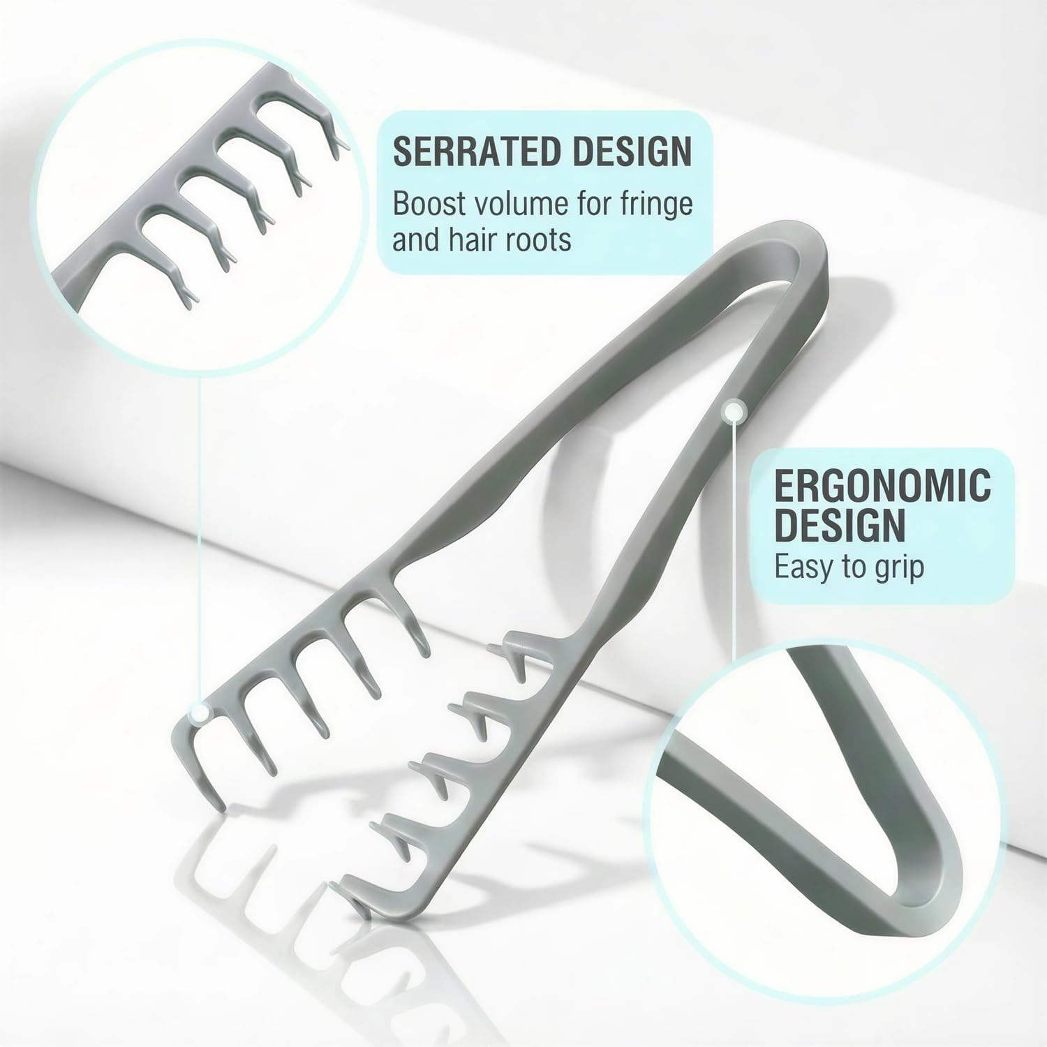 Texture Comb, Wide Tooth Styling Comb for Men Women, Hair Volumizer Tool Bangs Seam Anti-Frizz Plastic Curl Comb (Grey) image number 4