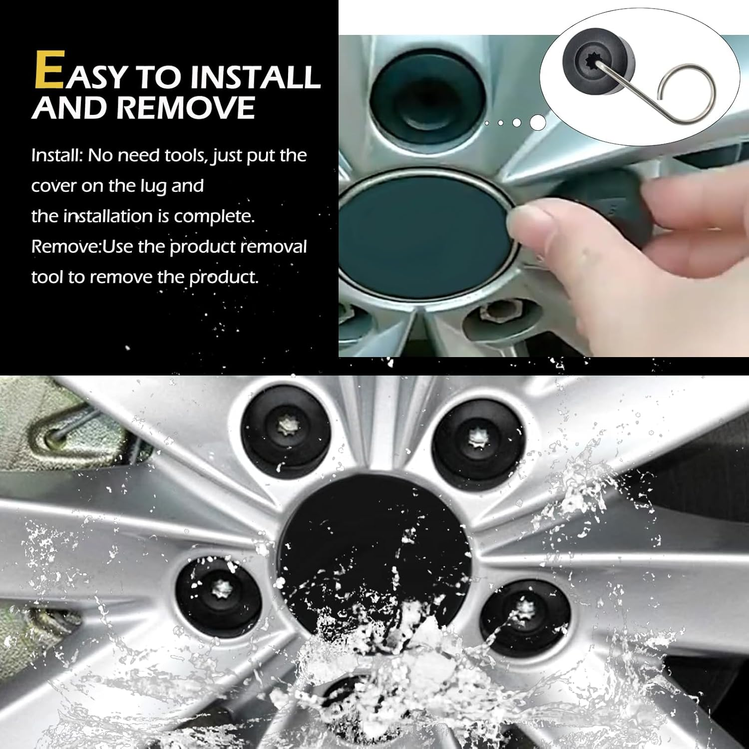 Zikefest 20PCS Car Wheel Lug Nut Covers, 17Mm Tire Bolt Caps Compatible with VW, Jetta, Beetle, Passat, GTI, CC, Black Lug Nut Cap with Removal Tool image number 6