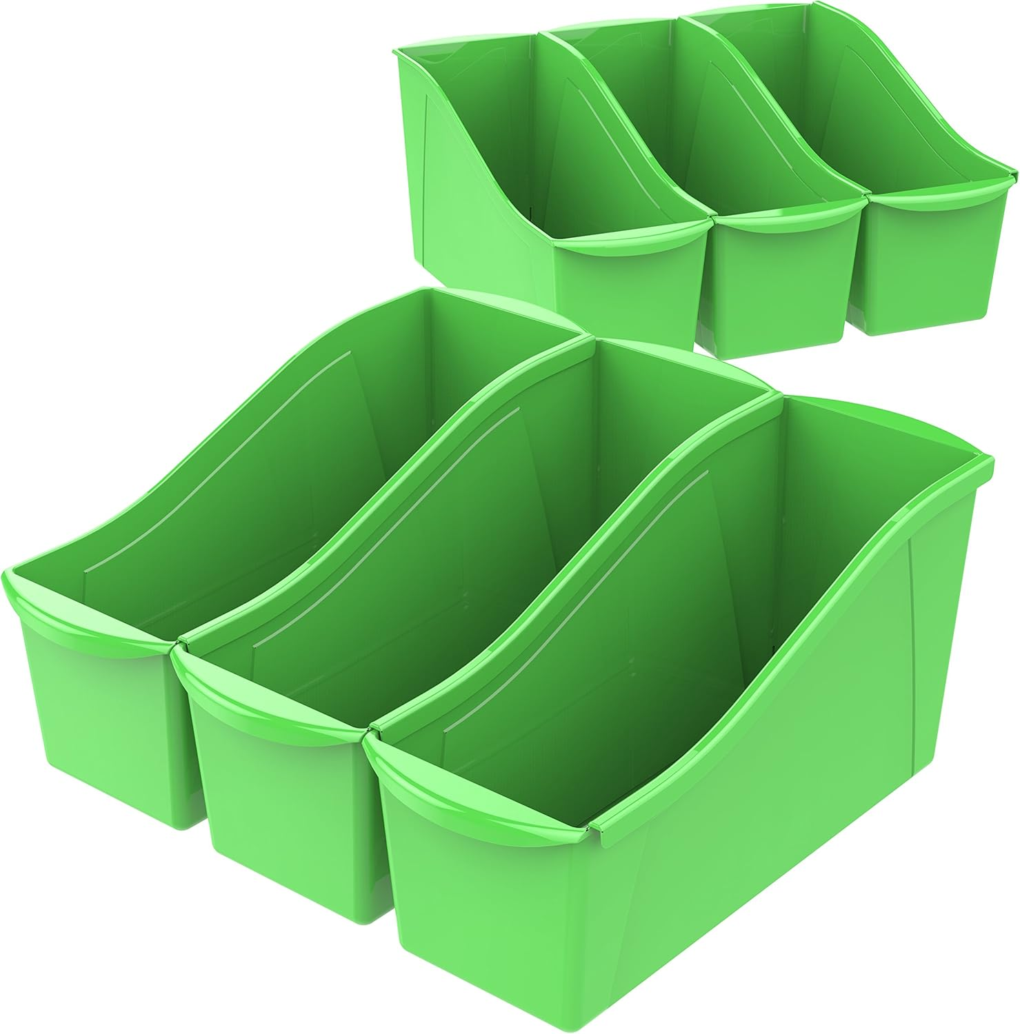 Storex Large Book Bin, Interlocking Plastic Organizer for Home, Office and Classroom, Green, 6-Pack (71104U06C) image number 5