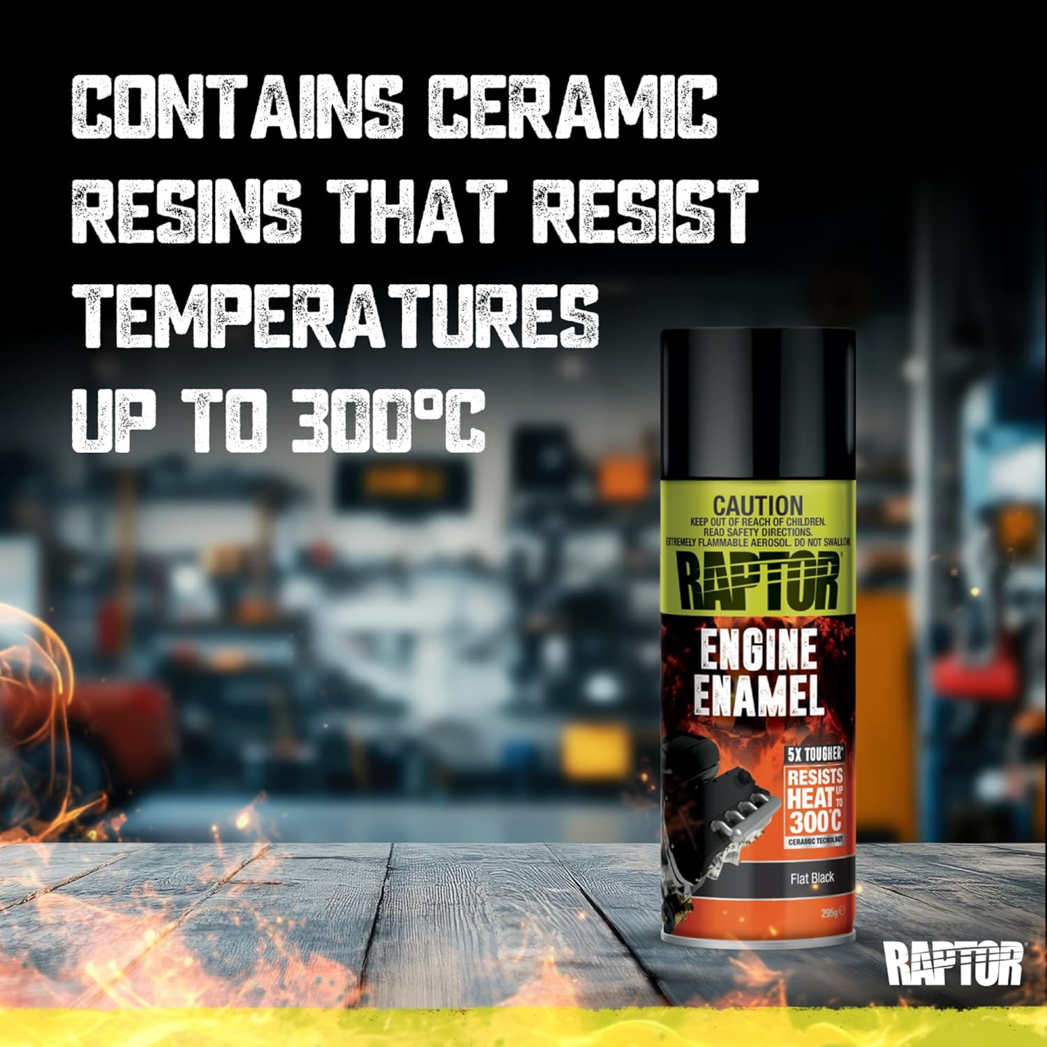 RAPTOR High Temp Engine Enamel, Heat Resistance up to 300&deg;C, Superior Corrosion Resistance, Excellent Adhesion, 5X Tougher than Ordinary Paint, 295G, Flat Black