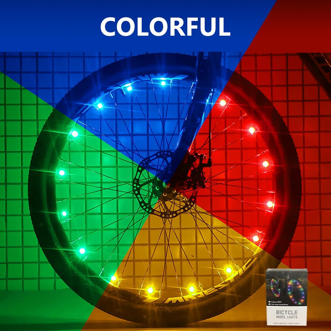 Reelau 2 Pack Bike Wheel Light with AAA Batteries, Waterproof Bright Colorful LED Light String for Bike Spoke, 2 Lights for 2 Wheels Fit 18-29" Bicycle Wheel Lights for Mountainbike/Ebike with Spokes image number 5