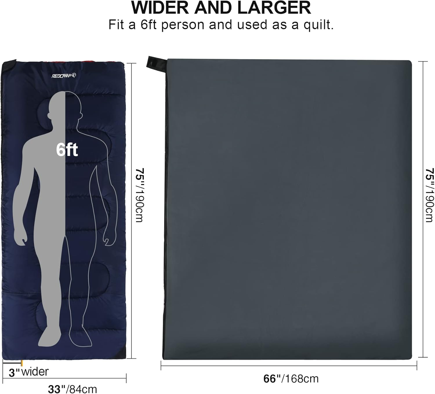 REDCAMP Cotton Flannel Sleeping Bags for Camping, 41F/5C 3-4 Season Warm and Comfortable, Envelope Blue with 2/3/4Lbs Filling (75"X33") - Blue With 4Lbs Filling image number 4