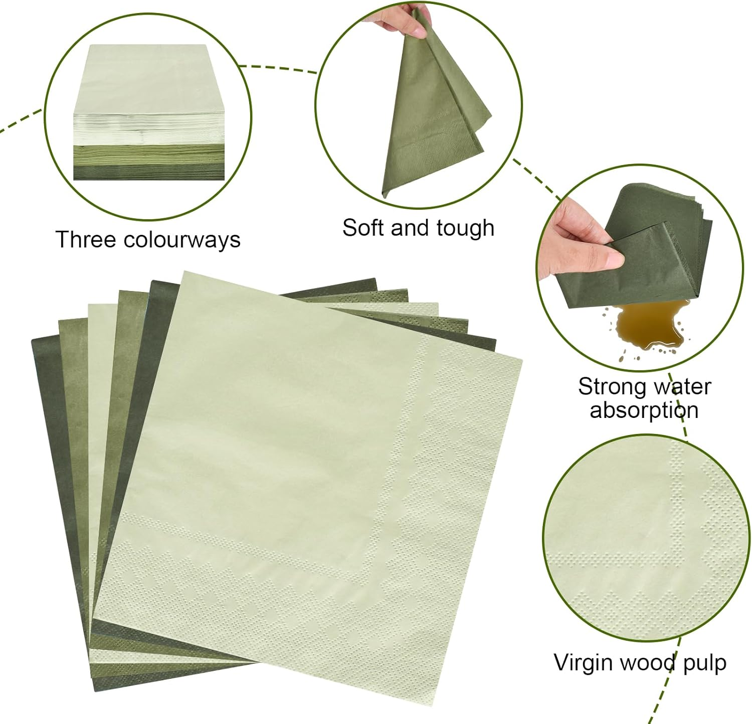 120 Pcs Green Paper Napkins, 33X33Cm Green Serviettes Party Napkins, Square Napkins Cocktail Napkins Luncheon Napkins for Party, Wedding, Family Gathering image number 6